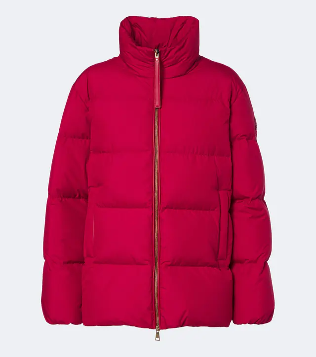 Moncler · Mytheresa: Daunenjacke mit Leder, таңқурай түсті, әйелдер күртешесі