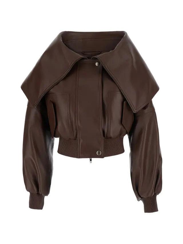 Balenciaga · Farfetch: Lederjacke mit übertriebenem Kragen, әйелдер күртешесі