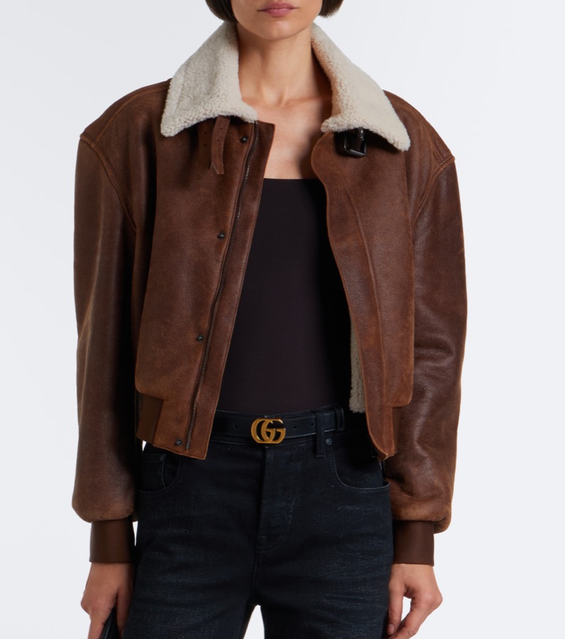 Gucci Кожаный блузон с шерлингом