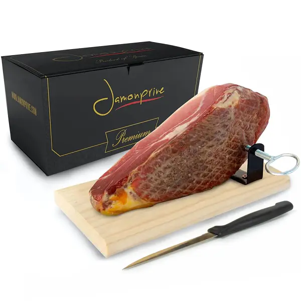Serrano ham aged without bone 1 kg + ham holder and ham knife - mini Spanish ham Jamon Serrano - фото товара