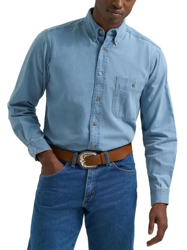Wrangler Herren Denim Rugged Wear Basic One Pocket Denim Shirt - фото товара