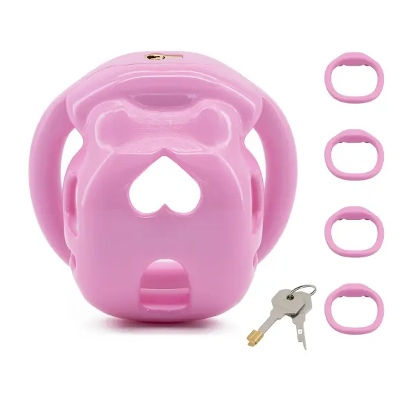 Chastity Cage Men's Sissy Cage with Small Lock and 4 Different Large Rings Sex Toy Breathable Chastity Cage for Man's Restraint Lightweight Cock Cage (S, Pink) - фото товара