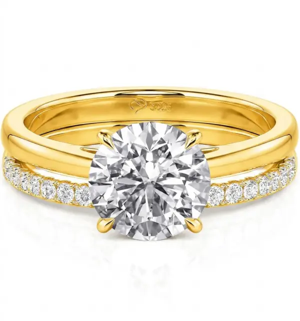 Товар Women's Moissanite Classic Band Ring Set 925 Sterling Silver Front Ring Round Cut Stone Stacking Ring Modern Elegant Double Ring Women Wedding Ring for Wedding Valentine's Day из интернет-магазина amazon.de