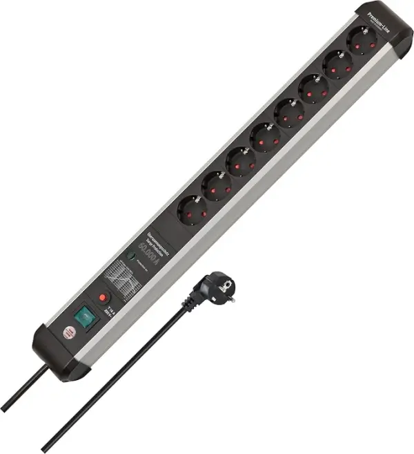 Brennenstuhl Premium-Protect-Line Steckdosenleiste 8-Fach mit Ueberspannungsschutz 60.000A (Mehrfachsteckdose mit Schalter und 3m Kabel, Made in Germany) Silber/schwarz - фото товара