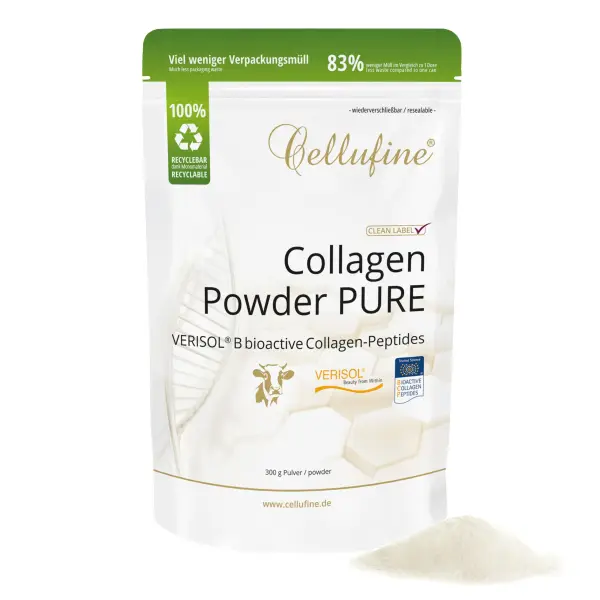 Cellufine® Premium VERISOL Collagen Pulver 300 g Doypack, Beauty Kollagen Pulver mit bioaktiven Collagen Peptiden I natuerlich & ohne Konservierungsstoffe, 120 Portionen mit sehr h - фото товара