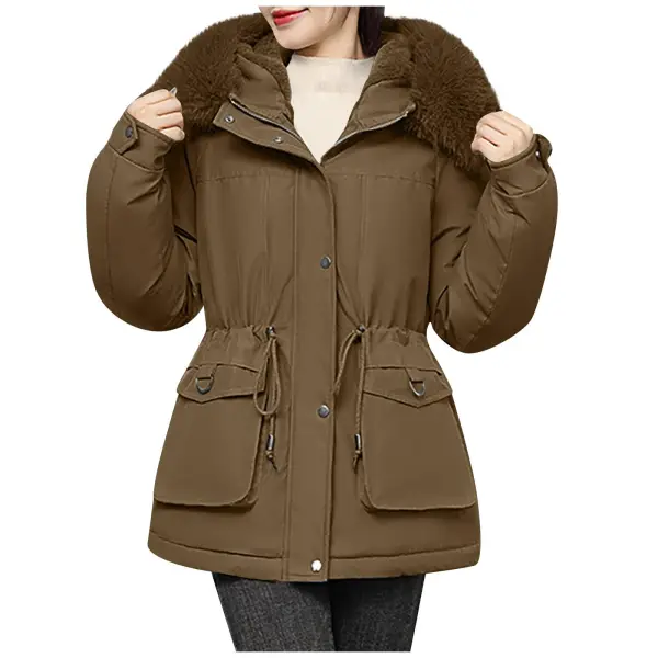 Wintermantel Damen Fellkapuze Mittellang Winterjacke Frauen Warm Gefuettert Winterparka Dicke Mantel Winter Teddyfutter Jacke Elegant Parka Outdoor Winddicht Skijacke Zipper Mit Ta - фото товара