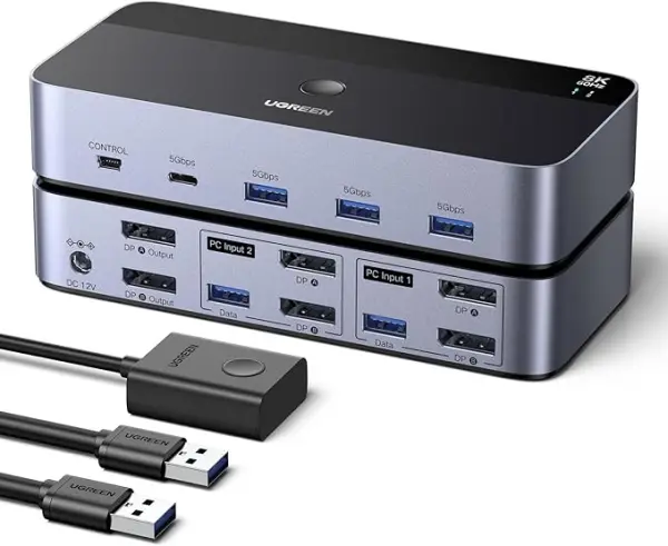 UGREEN Displayport KVM Switch 2 PC 2 Monitore 8K60Hz KVM Umschalter mit 4 USB 3.0 Ports Tastatur und Desktop-Controller Umschaltung Kompatibel mit Windows/Linux/MacOS usw. - Каталогеру: заказать в России с доставкой из Европы