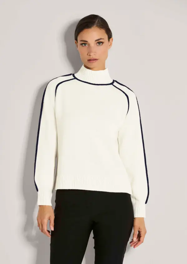 Strickpullover mit Stehkragen und Kontrastpaspeln - фото товара