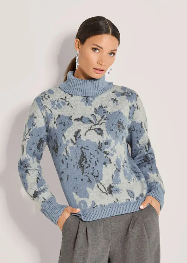 Floraler Jacquard-Pullover mit Rollkragen - фото товара