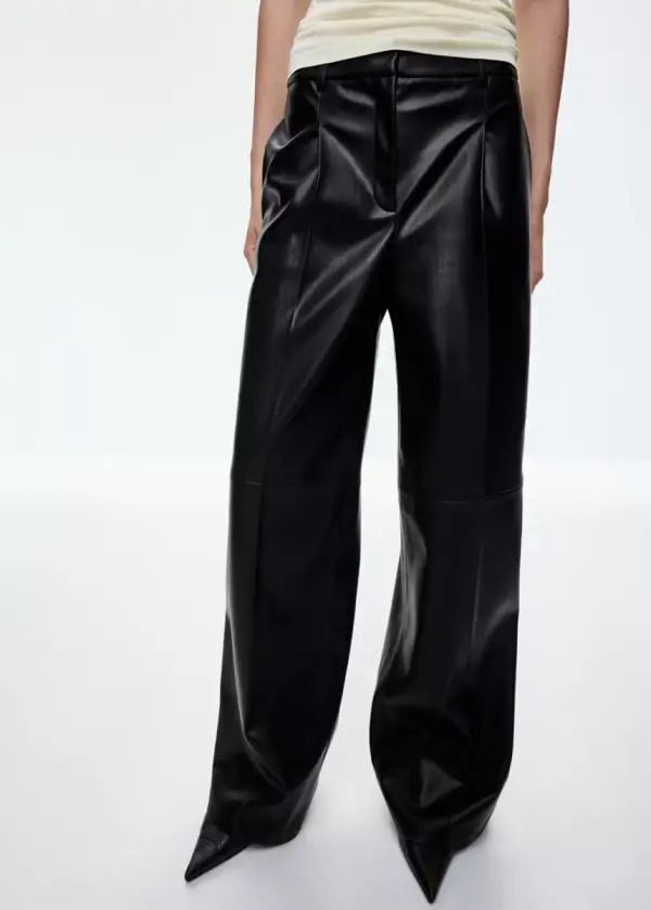 Wide-Leg-Hose mit Leder-Effekt - фото товара