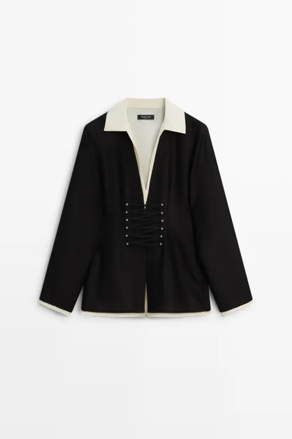 Товар Doppellagiges Hemd mit Knopfdetails из интернет-магазина massimodutti.com