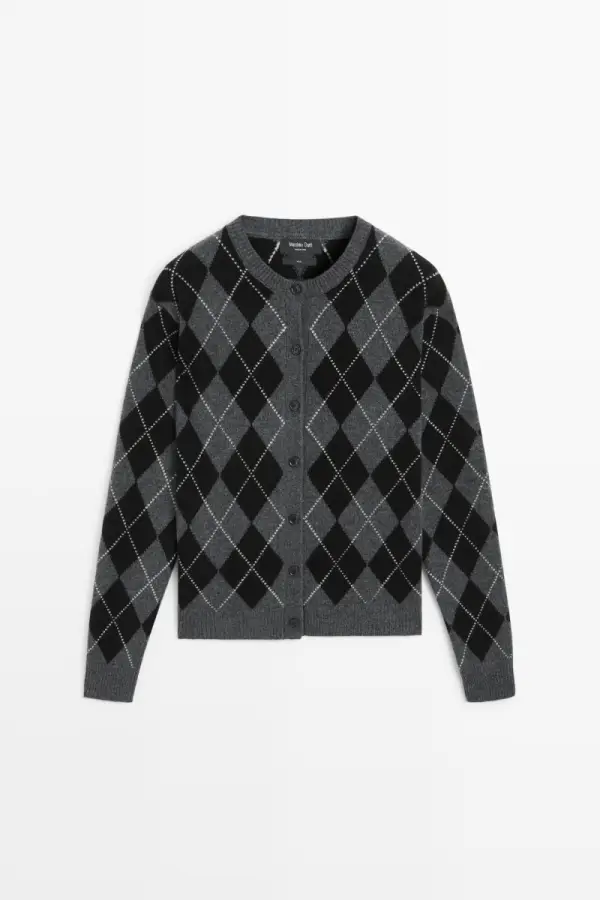 Strick-Cardigan aus 100 % Wolle mit Rautenmuster - фото товара