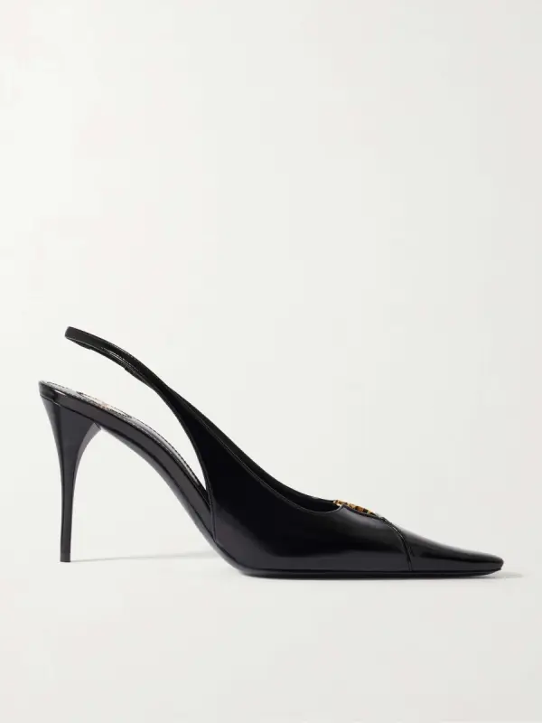 SAINT LAURENT Babylone Cassandre-embellished cutout leather slingback pumps - фото товара