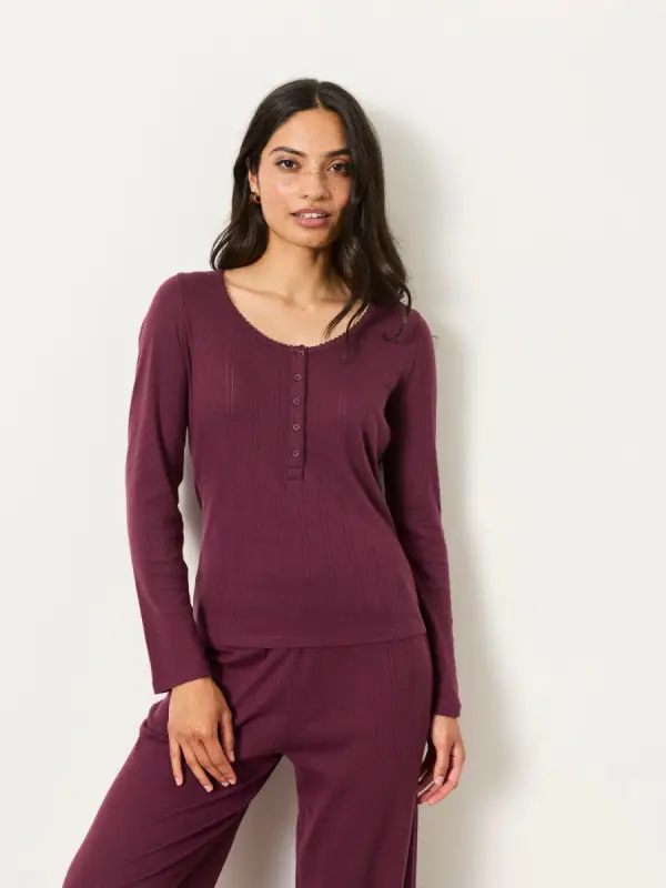 Dunkellila - FatFace Henley Pointelle Top - фото товара