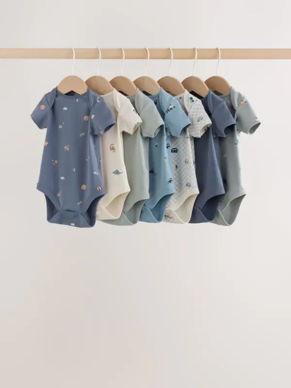 Blau, mit Figur - Kurzarm-Bodys fuer Babys im 7er Pack - фото товара