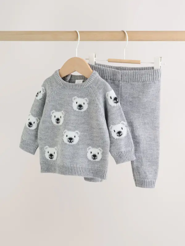 Grau mit Baerenmotiv - Strickoberteil- und Leggings-Set (0Monate–2Jahre) - фото товара