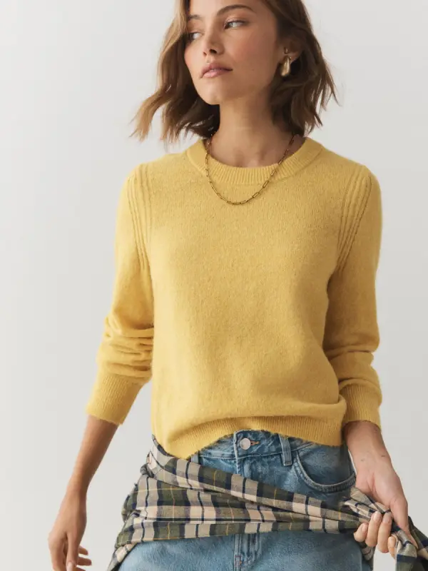 Gelb - Crew Neck Long Sleeve Knitted Jumper - фото товара