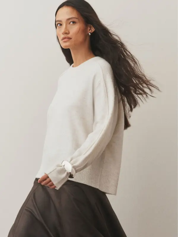 Ecru - Rundhals-Strickpullover mit Wolle - фото товара