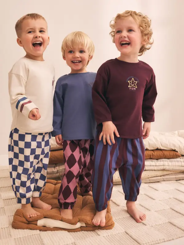 Burgundy/Ecru/Blue - Uebergrosse Pyjamas im 3er-Pack (9 M.–10 J.) - фото товара