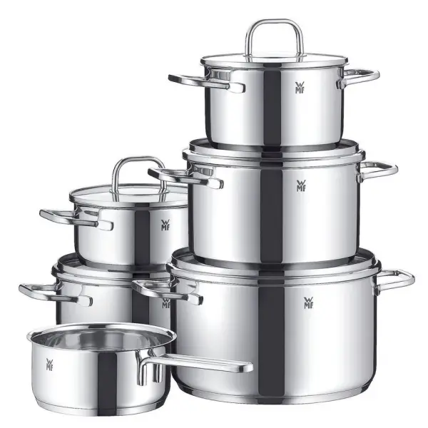 WMF Topf-Set Inspiration Induktion, Kochtopf Set mit Glasdeckel, Cromargan® Edelstahl Rostfrei 18/10 (Set, 11-tlg., 2x Bratentopf Ø 16/20cm, 3x Fleischtopf Ø 16/20/24cm, Stieltopf  - фото товара
