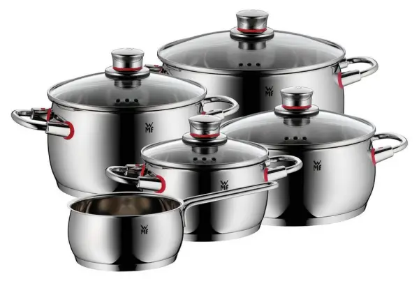 WMF Topf-Set Quality One Induktion 5-teilig, Kochtopf Set mit Glasdeckel, Cromargan® Edelstahl Rostfrei 18/10 (Set, 5-tlg., Bratentopf Ø 20 cm, Fleischtopf Ø 16/20/24 cm, Stielkass - фото товара
