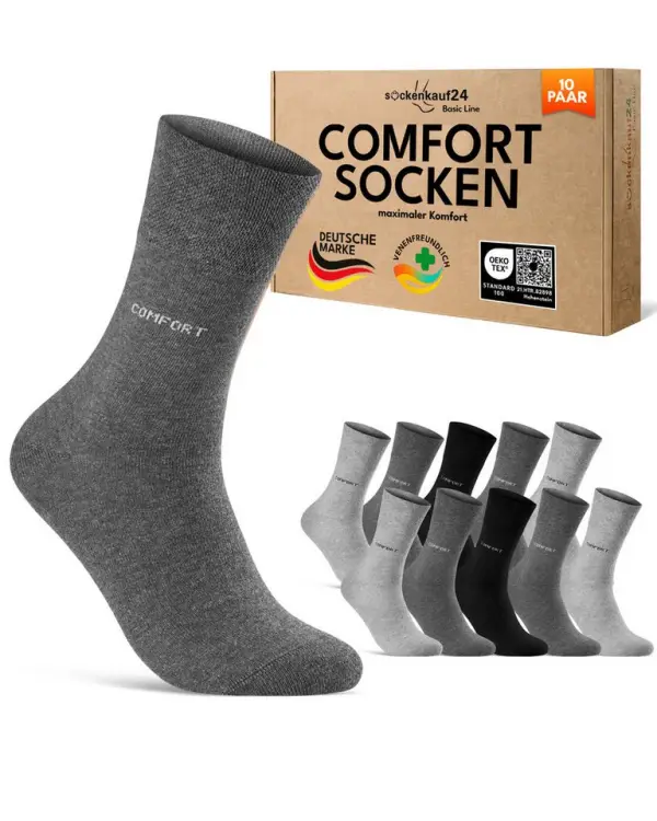 sockenkauf24 Gesundheitssocken Comfort Socken ohne Gummibund & ohne Naht mit Komfortbund (10-Paar) Diabetiker Socken ohne Gummi aus Baumwolle fuer Damen und Herren - фото товара