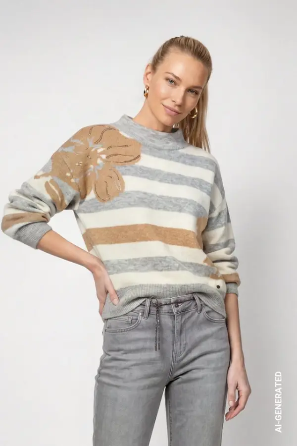MONARI Strickpullover Pullover Ringel + Blume Regular fit mit Stehkragen - фото товара
