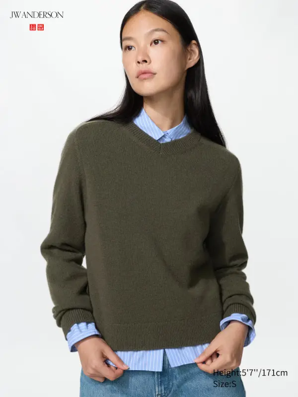 Товар Kaschmirmix Pullover (kurz, V-Ausschnitt) из интернет-магазина uniqlo.com