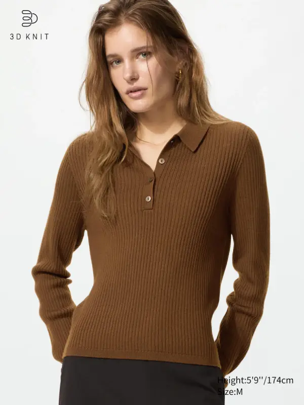 3D Knit Merinowollmix Pullover (nahtlos, gerippt, Polokragen) - фото товара