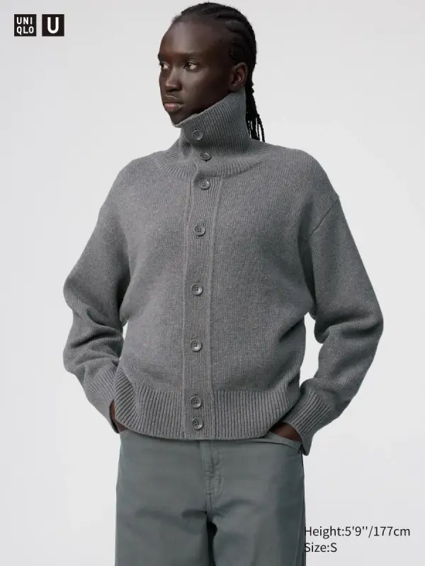 100 % Lammwolle Strickjacke (Stehkragen) - фото товара