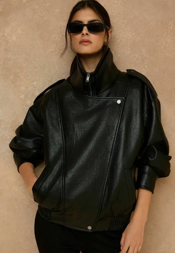 Next REGULAR FIT - FAUX LEATHER FUNNEL NECK BOMBER JACKET - Faux leather jacket - фото товара