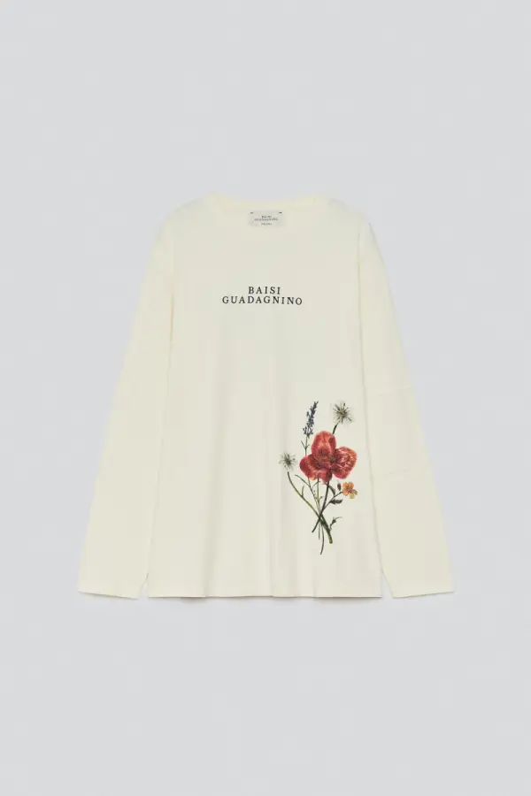 LANGAeRMELIGES T-SHIRT MIT KONTRASTDRUCKEN - фото товара