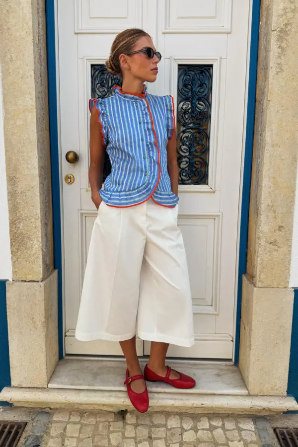 GESTREIFTE HEMDBLUSE MIT VOLANTS - фото товара