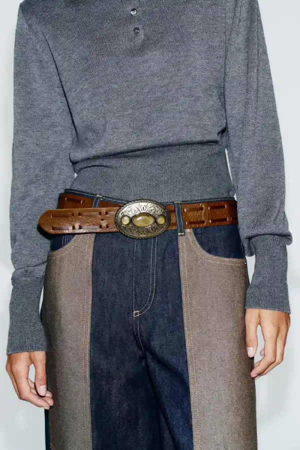 Guertel aus 100 % Leder mit Steinschnalle - фото товара