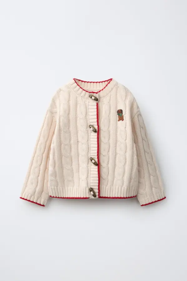 ZOPFMUSTER-STRICKJACKE MIT HUeNDCHEN UND WOLLE - фото товара