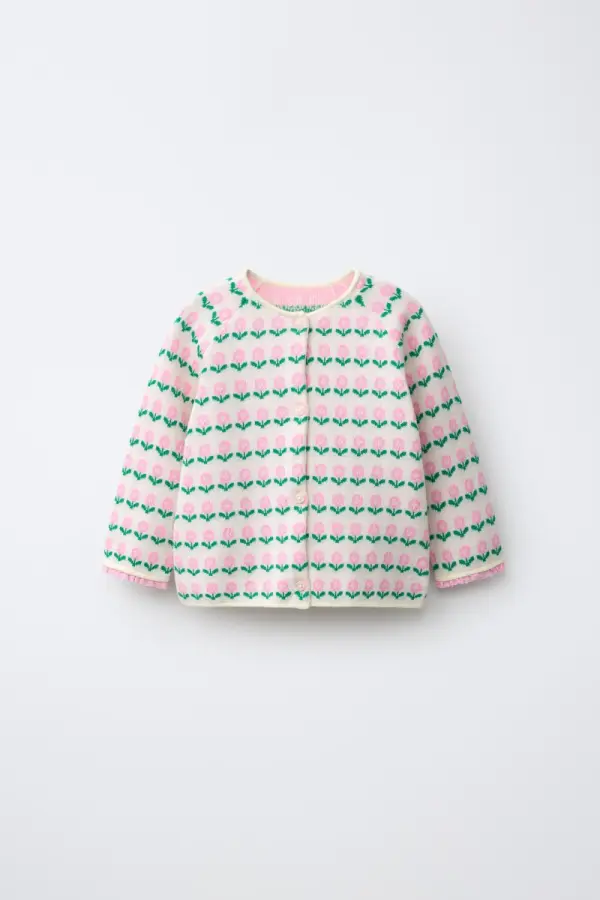 JACQUARD-STRICKJACKE MIT BLUMENMUSTER - фото товара