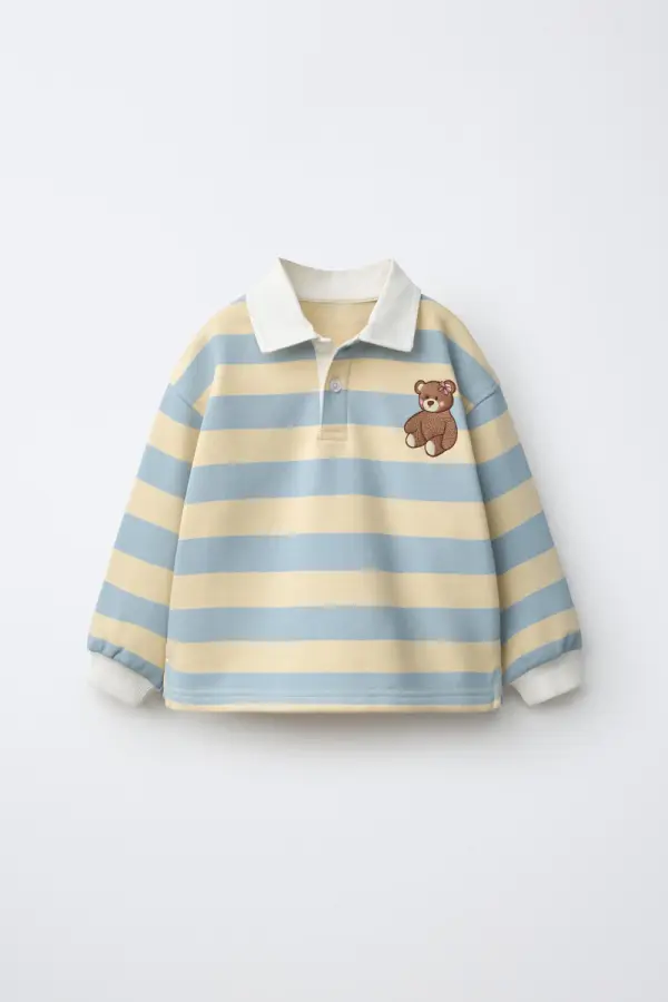 GESTREIFTES POLOSHIRT MIT BAeRENSTICKEREI - фото товара