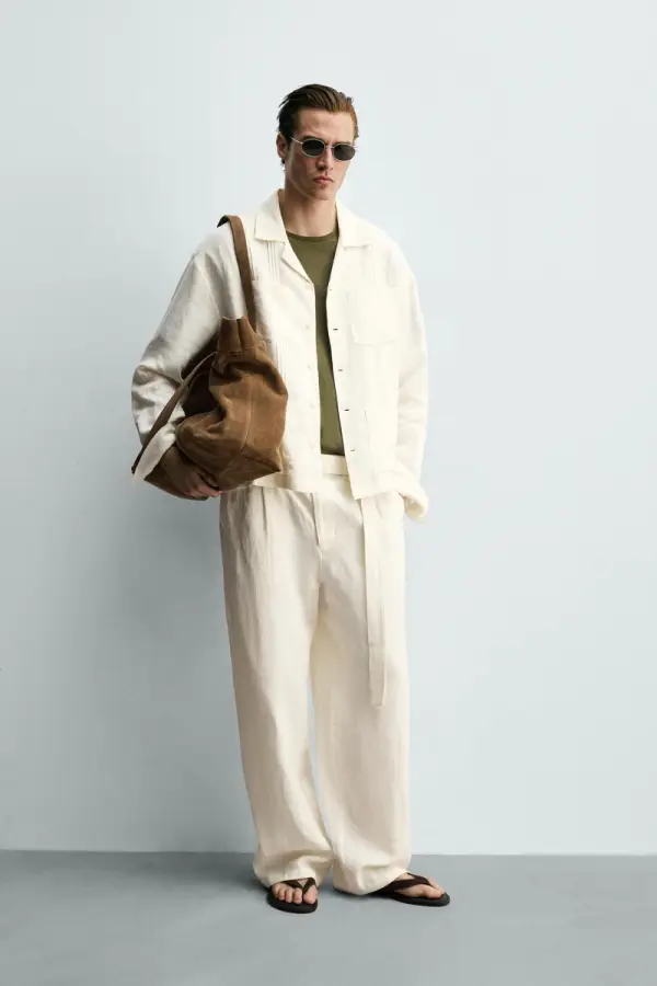 100% LINEN RELAXED FIT TROUSERS WITH BELT - Каталогеру: заказать в России с доставкой из Европы