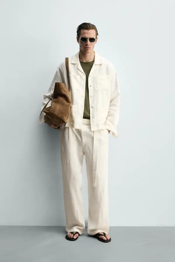 100% LINEN RELAXED FIT SHIRT WITH PLEATS - Каталогеру: заказать в России с доставкой из Европы