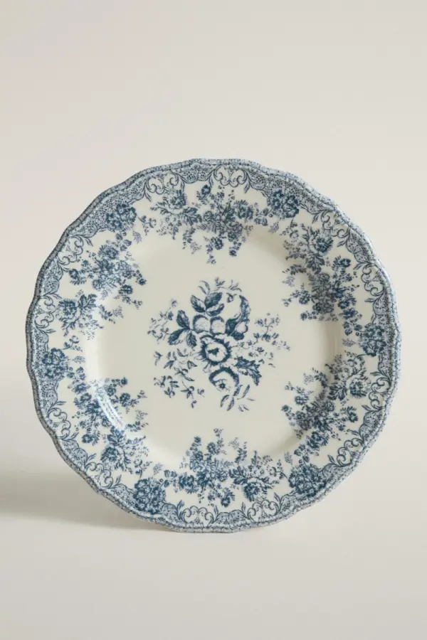 FLACHER TELLER AUS STEINGUT MIT BLUMENMOTIVEN - фото товара
