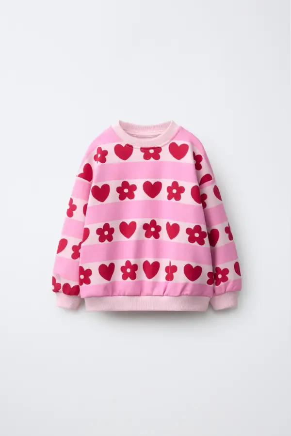 SWEATSHIRT MIT STREIFEN- UND HERZPRINT - фото товара