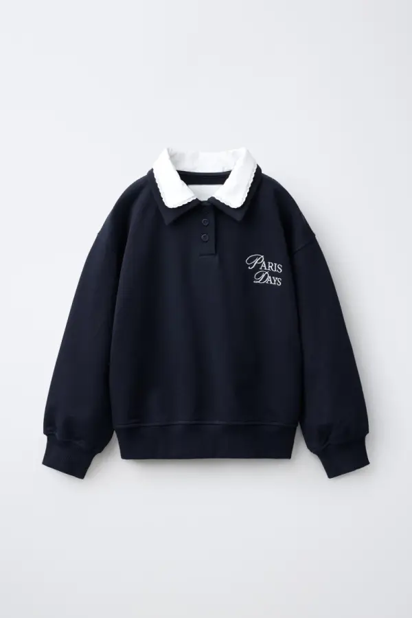 SWEATSHIRT MIT DOPPELLAGIGEM KRAGEN - фото товара